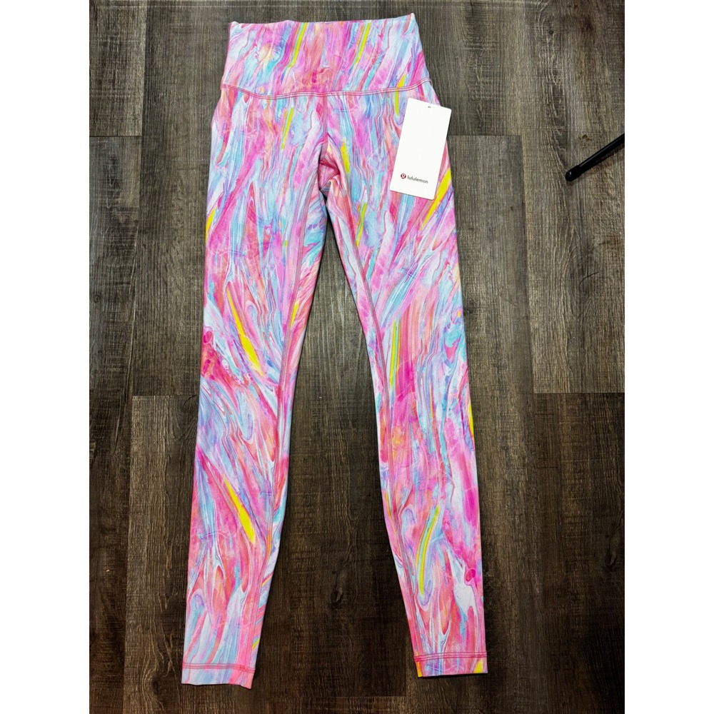 Lululemon Wunder Train HR Tight 28 Paint Drift Multi Pink Blue Yellow Size 4 NEW